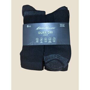 Eddie Bauer Dura Dri Crew Socks Mens 6-Pack Black Assortment Moisture Wicking Br